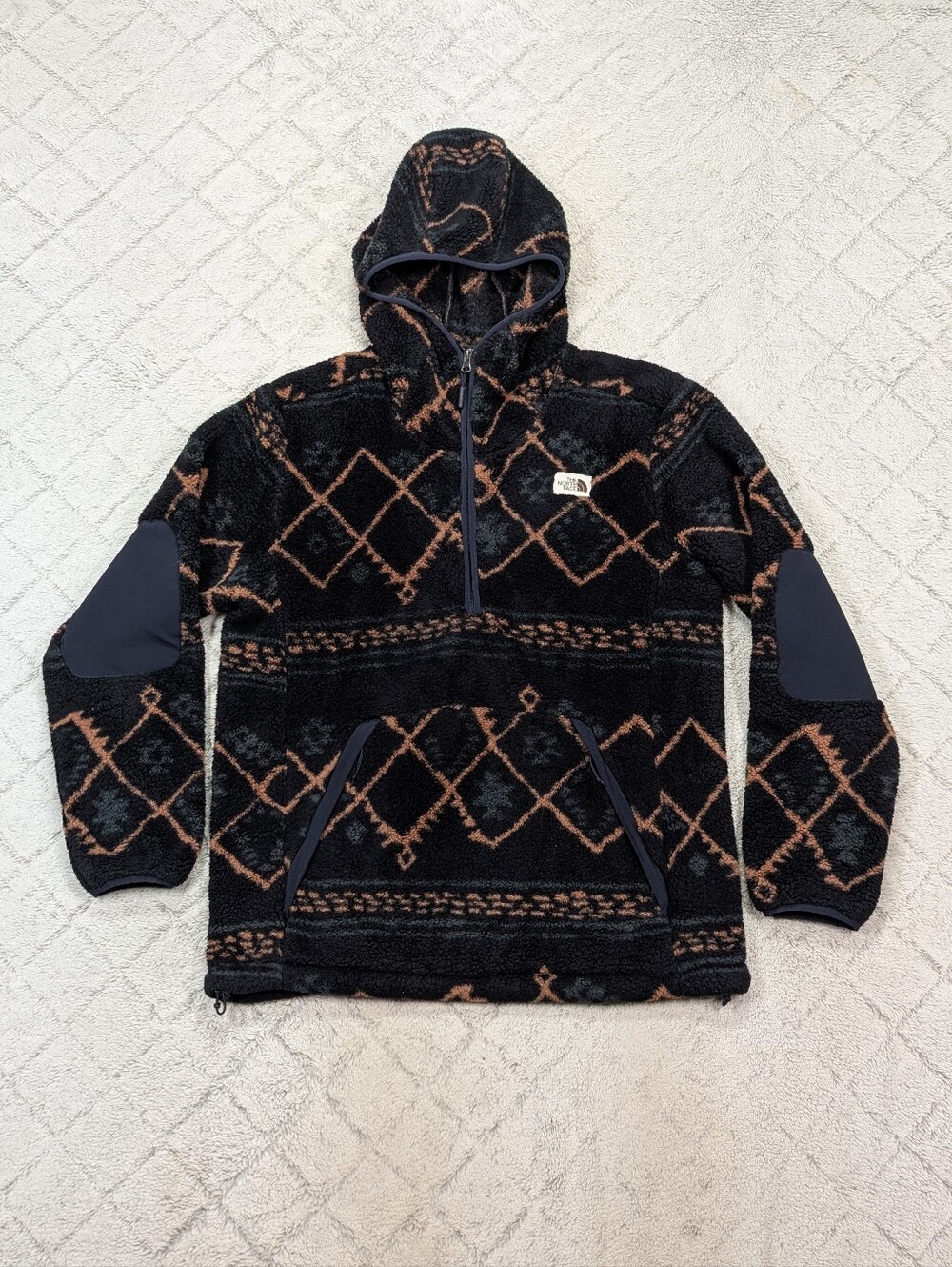 The North Face Jacket Mens L Blue Navy Print Campshire Fleece Hooded Kilim Geo 3